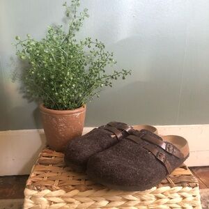 Birki’s Birkenstock Brown Nubby Wool Leather Camden Clogs Size 9